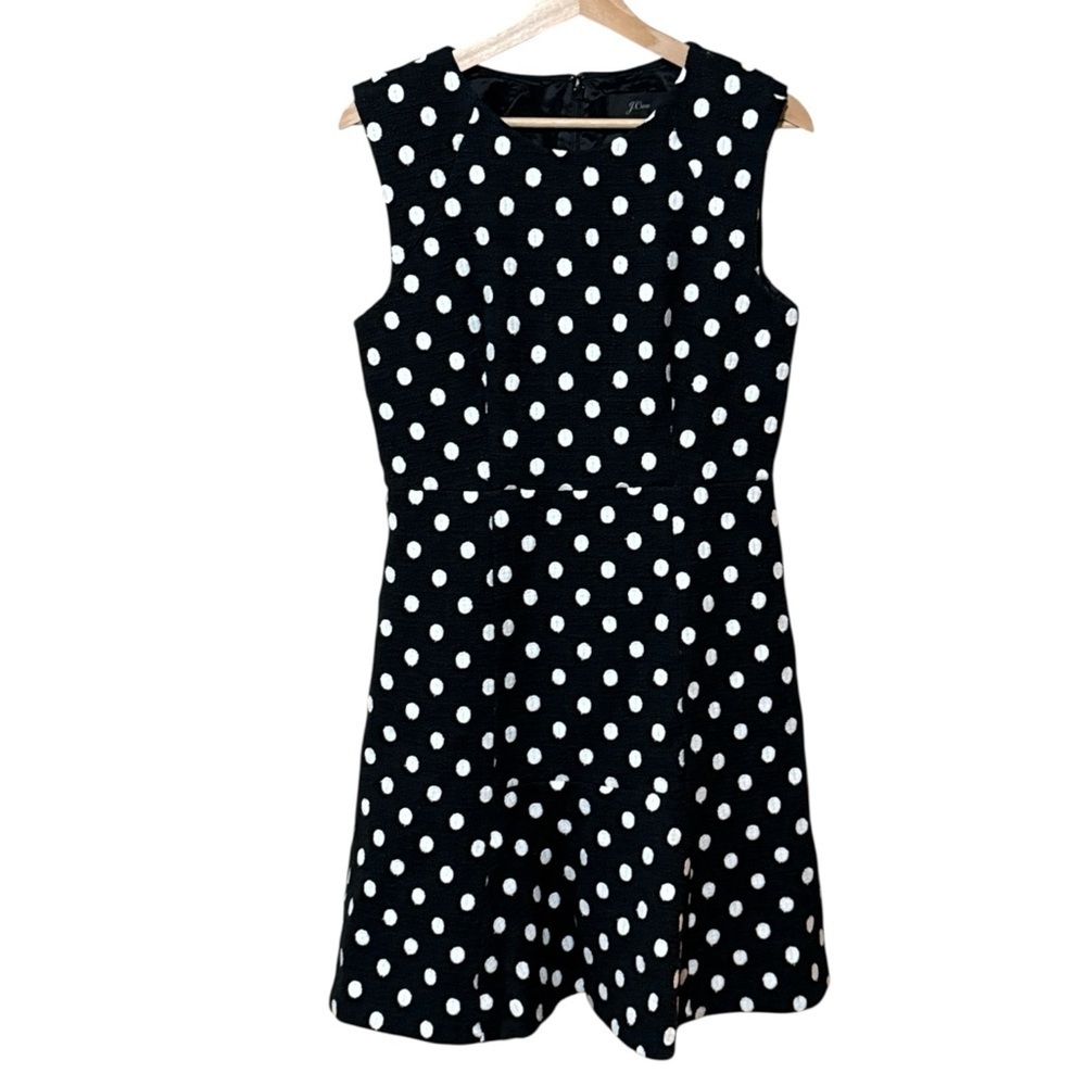 NWT - J. Crew Marcy Polka Dot Sleeveless Black Dress - Tweed - Size 6 - Picture 4 of 7